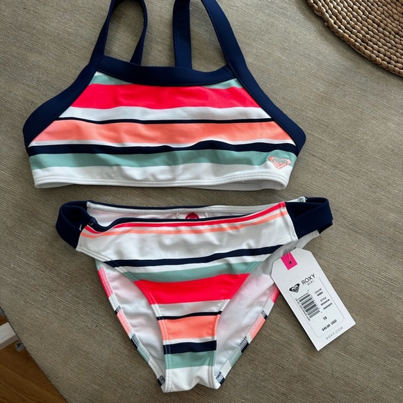 Roxy Striped Bikini Set youth 10 nwt - Picture 1 of 2